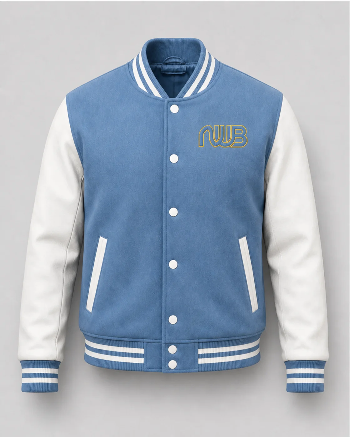 Front view of the light blue graduation jacket